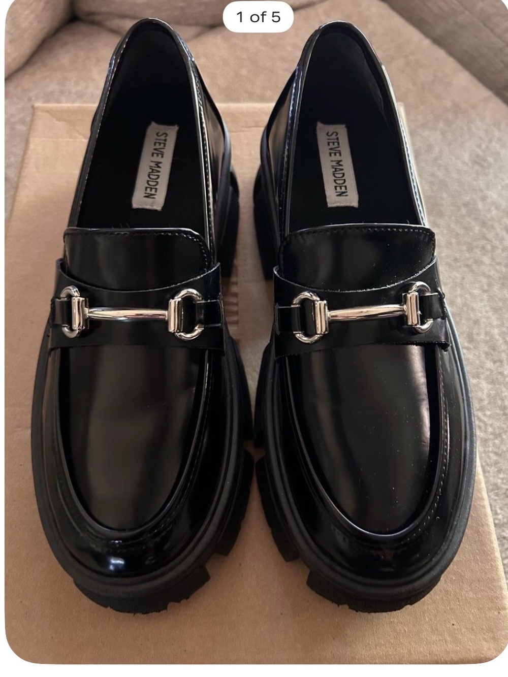 Steve Madden Black Patent Leather Loafers for Women